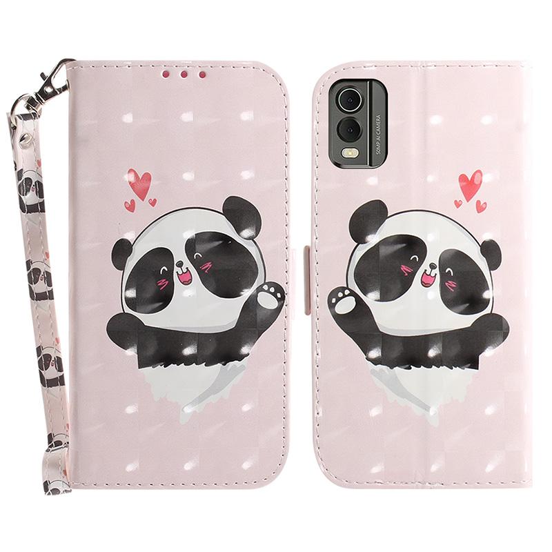 

Для Nokia C32 Чехол-книжка с узором из ПУ кожи, подставка, кошелек, чехол для телефона со шнурком Love Heart Panda