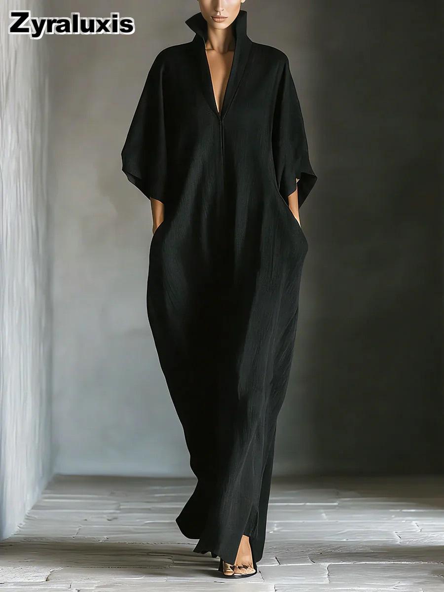Summer Women s Long Sleeve V-Neck Loose Dress S