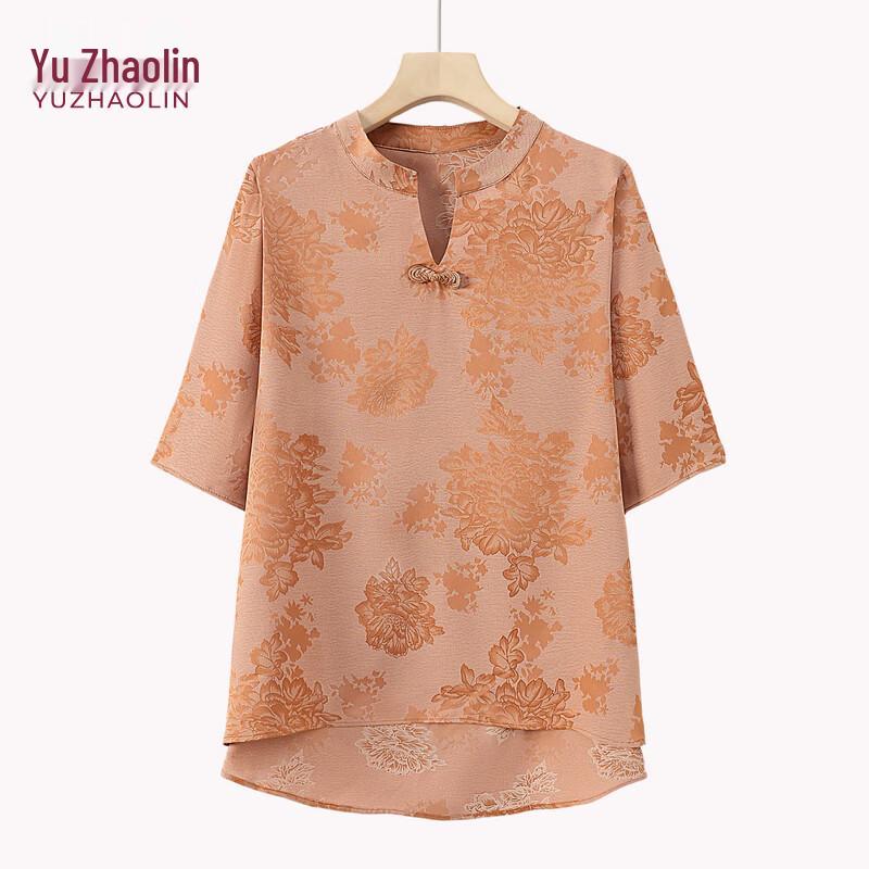 

YUZHAOLIN Women s Plus Size Chinese Style Woven Floral V-Neck T-Shirt XL