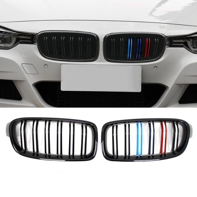 Car Front Grille Racing Front Sport Grill Gloss Black Double Slat Kidney Grille For BMW 3-Series F30 F31 F35 2011-
