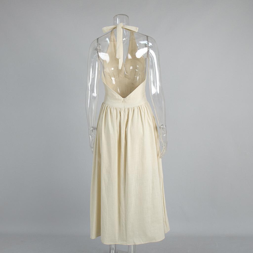 Women's 100% Cotton Long Maxi Dress  Spring Summer V-Neck Tie Waist Flowy A-Line Dress for Women European American Style