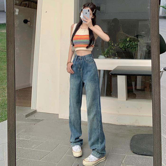 Women's High-Waist White Wide-Leg Jeans - Slim, Straight, Floor-Length, and Loose Fit for Spring & Autumn 2025