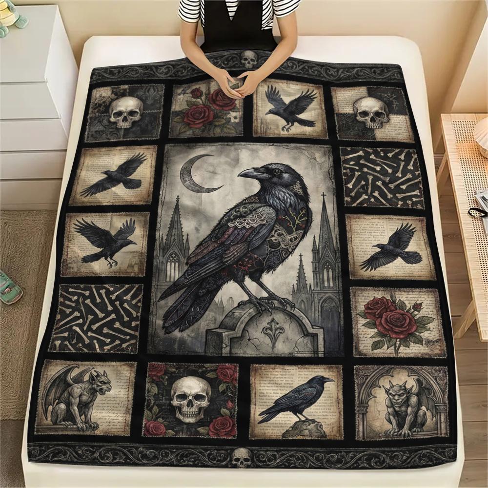 Flaneldecke mit Krähenmuster, Hohe Qualität, Bequem für alle Jahreszeiten, Heimdekoration, Wärme und Komfort, Perfekt für Weihnachtsgeschenke49