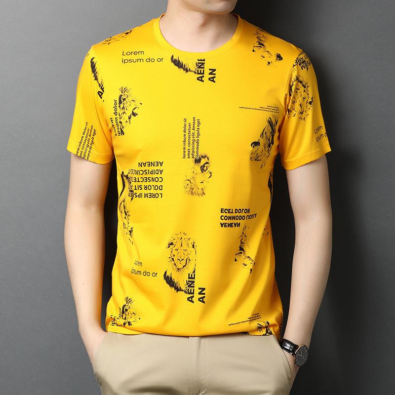 

Летняя футболка с короткими рукавами и круглым вырезом с принтом для молодых мужчин, повседневная свободная мужская футболка в корейском стиле с половиной рукавов