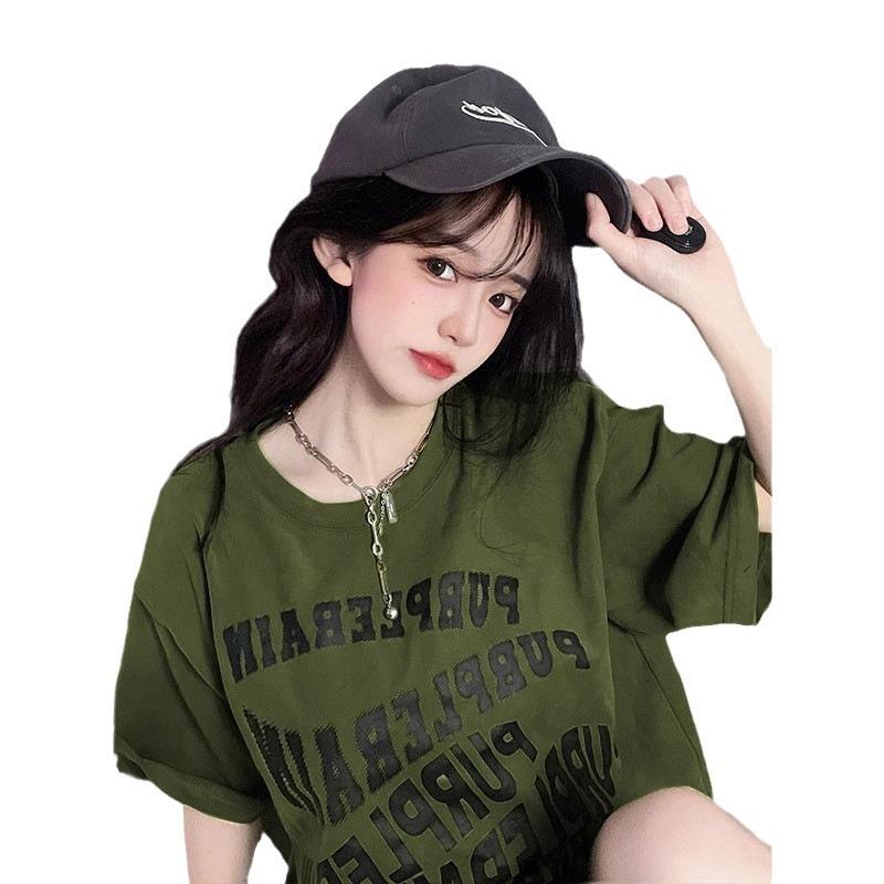 Pure Cotton Heavy American Design Short-sleeved T-shirt Women's New Summer Loose Chic Hong Kong Flavor Half-sleeved