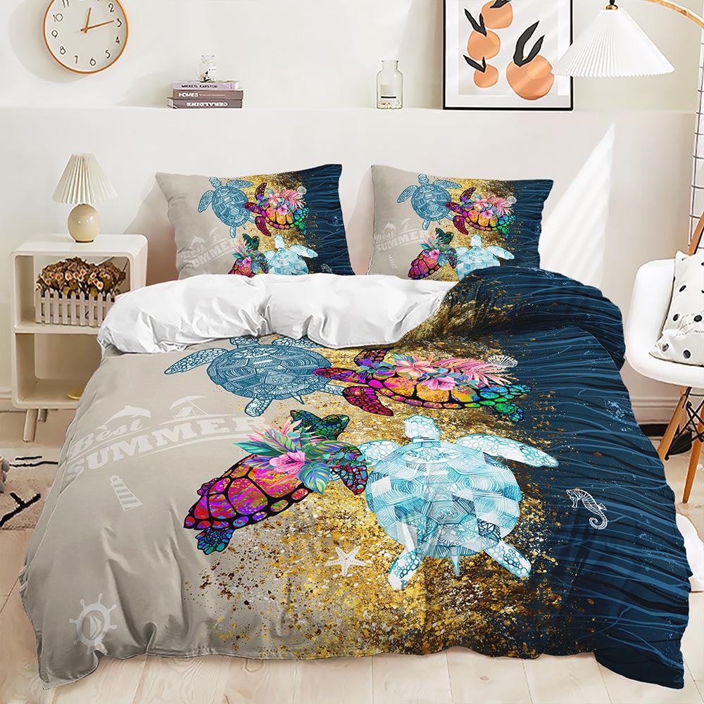 

Трехпредметный 3D пододеяльник Морская черепаха Набор Постельное белье Современный Чехол для кровати 135 * 200 (two-piece set) 90g