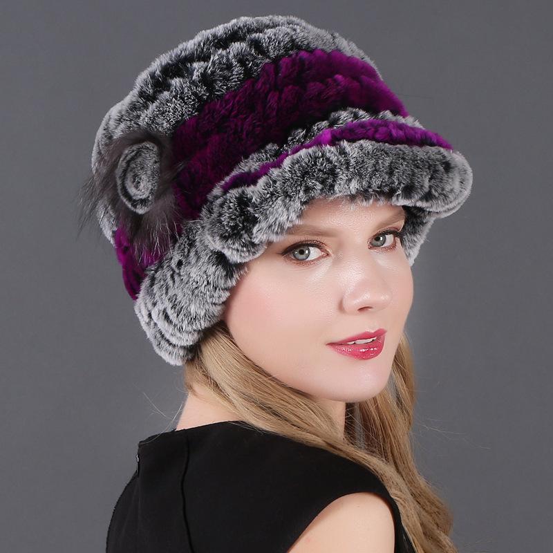 Women's Fashion Warm Rex Rabbit Hair Woven Hat Women's Winter Hat Fur Cap