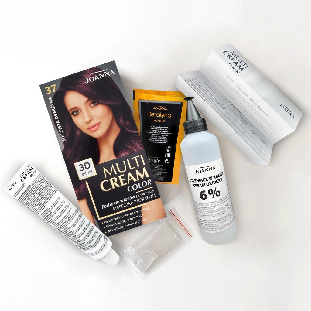 Joanna Professional Radiant Glow Hair Color Cream - Shade 37 Juicy Blackberry 100ml for Intense Shine