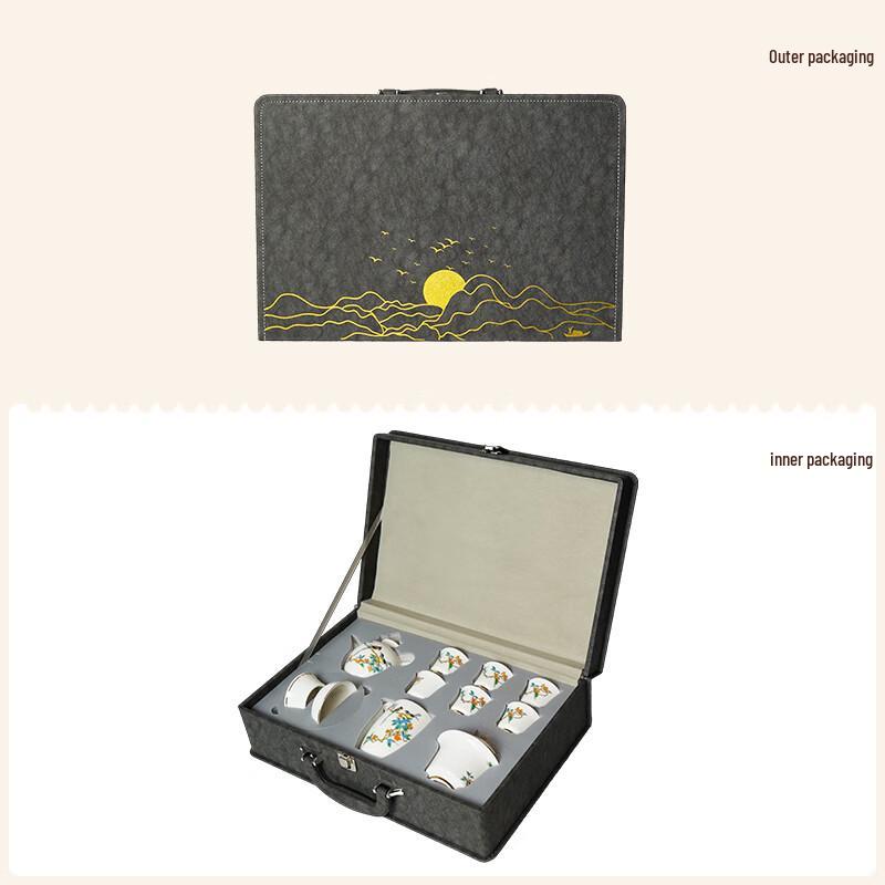 High-End Gold Inlaid Jade White Porcelain Kung Fu Tea Set