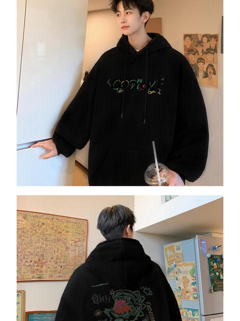 Men's Plus Size Fleece-Lined Hooded Sweatshirt - Street Style Autumn/Winter Outerwear
