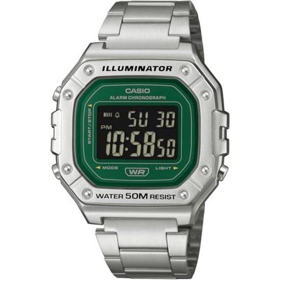 CASIO Standard Digital Wristwatch W-218HD-3AV Mens Cheap Chipukashi Metal Band SilverGreen Inverted LCD Overseas Model