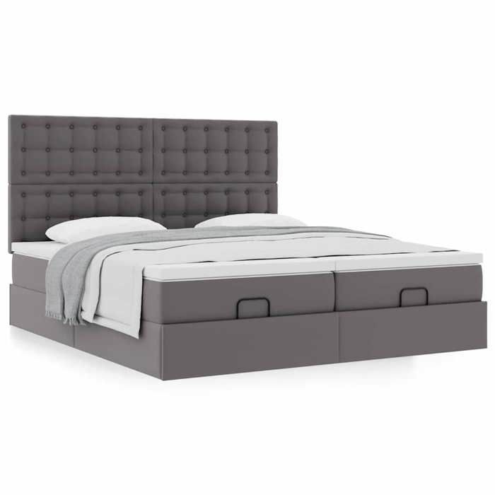 Cadre de lit avec matelas - Maison Exclusive - Similicuir gris - 180x200 cm - Rangement ottoman
