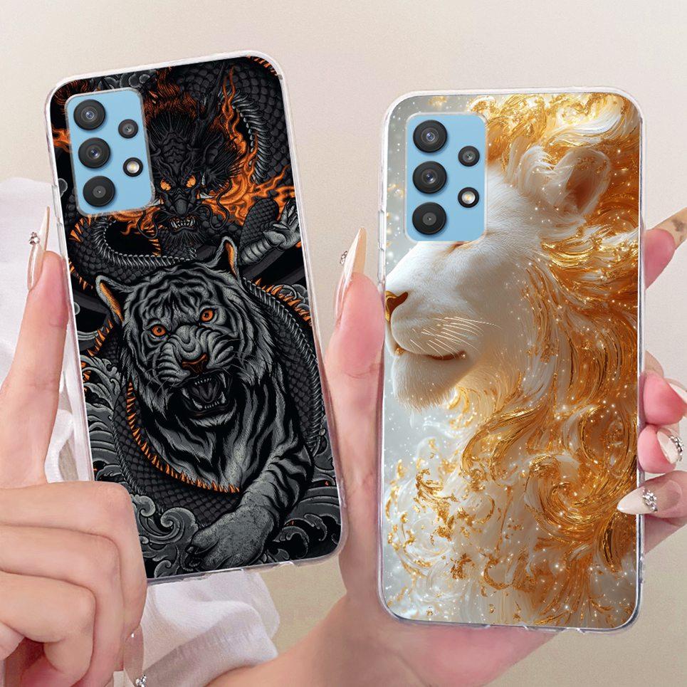 Cartoon Katze Drache Tiere Malerei Hülle für Samsung Galaxy A32 A33 5G 4G Rückseite Transparent Weiches TPU Silikon Handyhülle