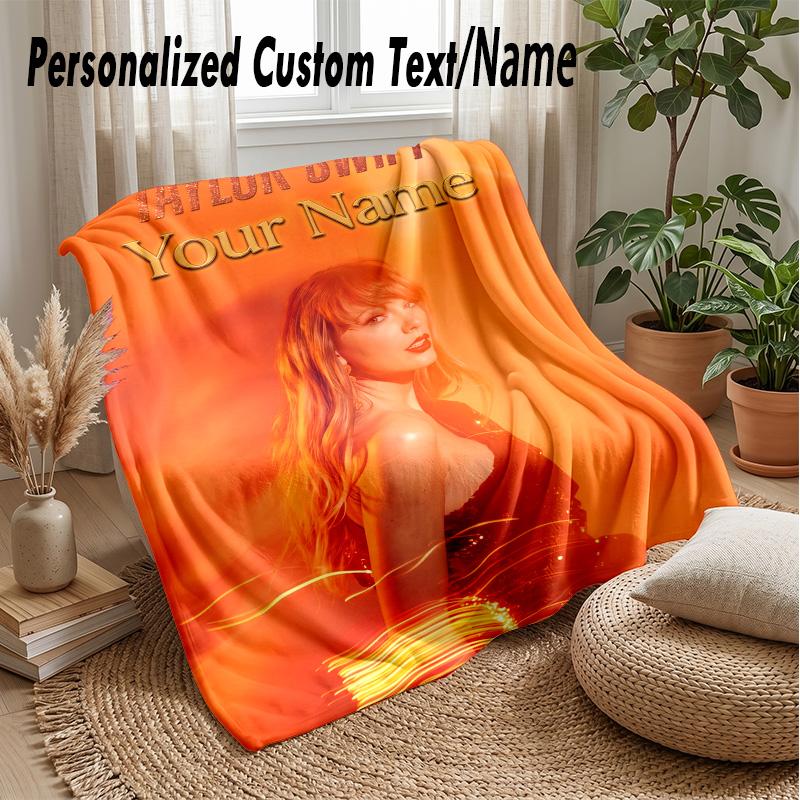 Taylor Swift Custom Flannel Throw Blanket Print Your Name Text Soft Warm Blanket Holiday Present