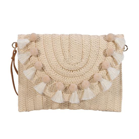 

Сумка Соломенная сумка через плечо Пляжная сумка ручной работы Большая вместительная Соломенная сумка через плечо с магнитной застежкой Плетеный конверт Кошелек с регулируемым плечом бежевый