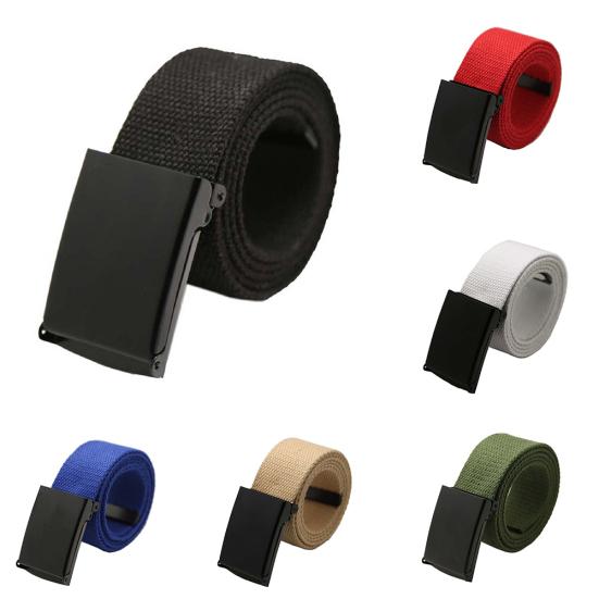 Unisex Casual Solid Color Webbing Canvas Waist Belt Automatic Buckle Waistband