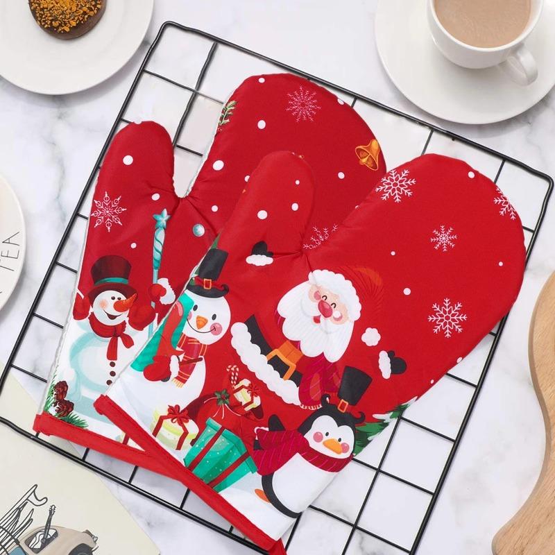 Christmas Oven Gloves Merry Christmas Decoration for Home 2025 Mitts Oven Gloves Xmas Ornaments Navidad Natal New Year Gift 2026