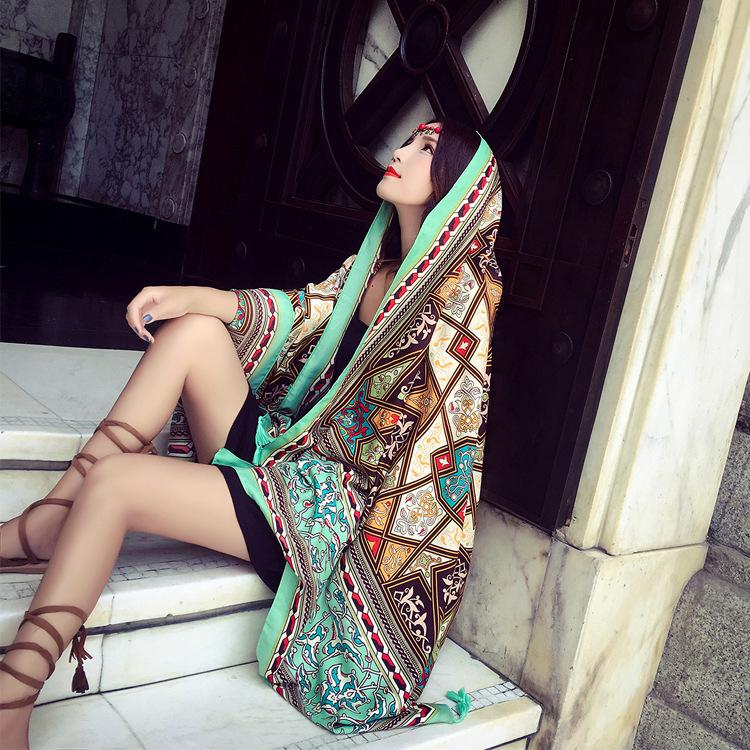 Ethnic Style Scarf, Sunscreen Shawl, Women's Summer Thin Style, Air Conditioner Silk Scarf, Fashionable Seaside Beach Scarf