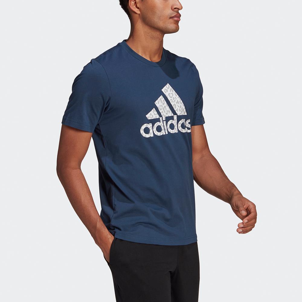 Adidas Leo Logo Print Sports Crew Neck T-Shirt Men Tops Navy-Blue GL2397