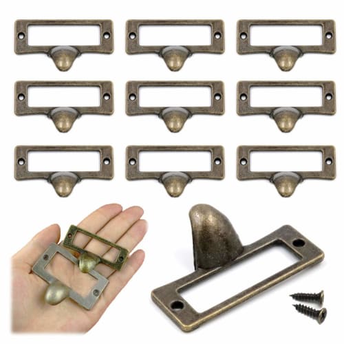 XP Design Antique-Style Bronze Pull Handles with Nameplates, Drawer Knobs, and Cabinet Handles (Bronze/M10 Pieces)