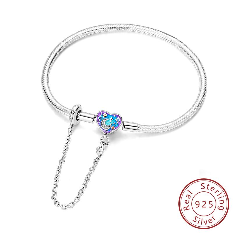 Original 925 Silver Bracelets 17-20CM Love Heart Flowers Butterfly Charms Beads Bracelet For Women Fashion Jewelry Gift