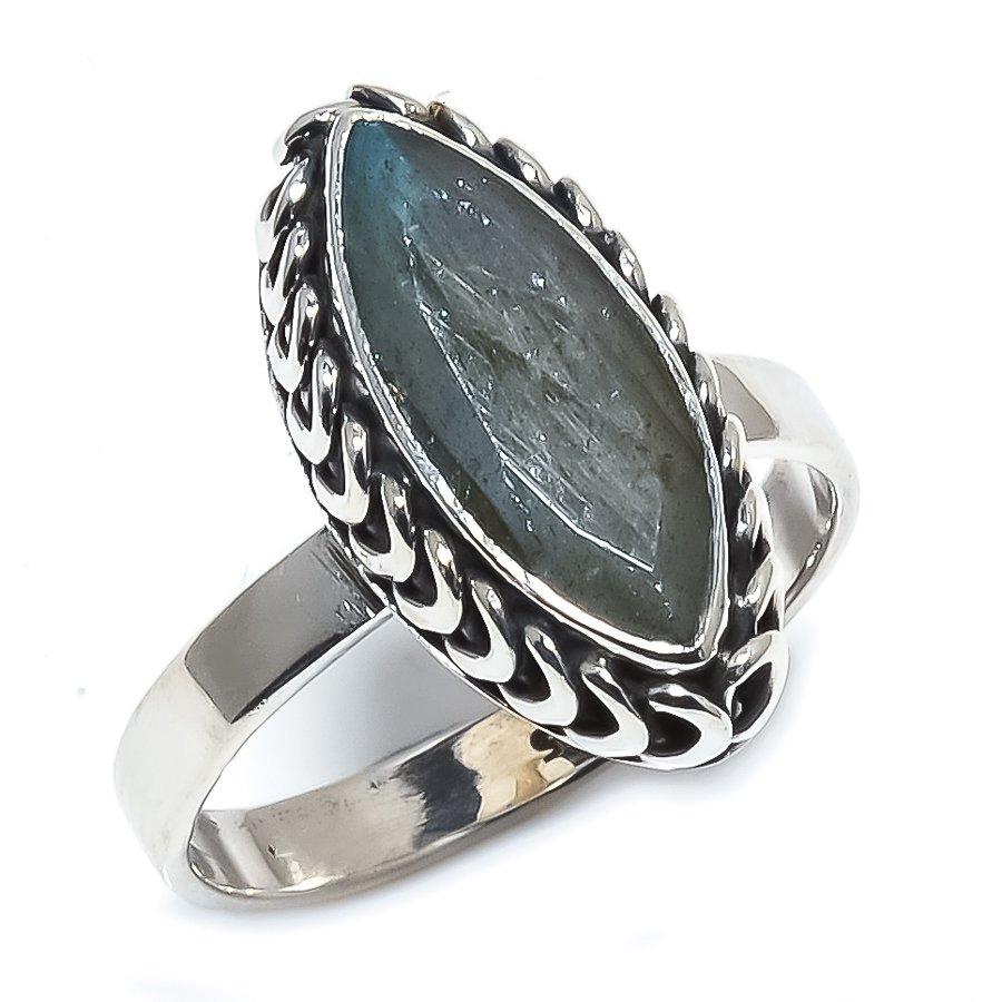 Natural Labradorite Gemstone Handmade 925 Sterling Silver Gift Ring S.8.5 z7P48