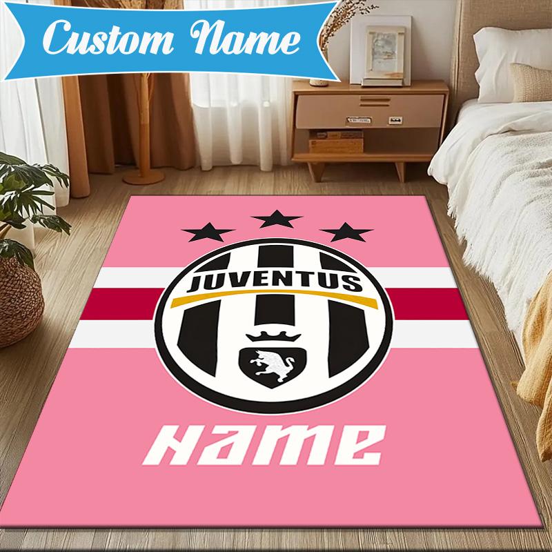 Custom Name Juventus Team Crest Rug Game Carpet, Floor Mat for Bedroom Living Room Entryway Rug, Home Decor Idea Gift for Christmas Birthday