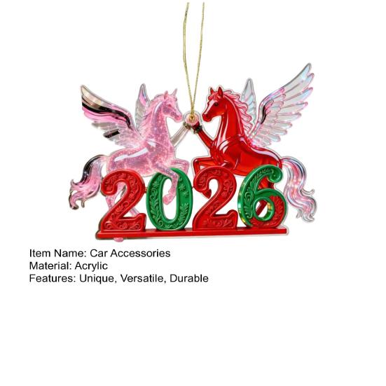 2026 Acryl Pferdeanhänger Auto Rückspiegel Ornament 2D Hängeanhänger für Feiertagsdekoration Süßes Geschenk für Autoliebhaber