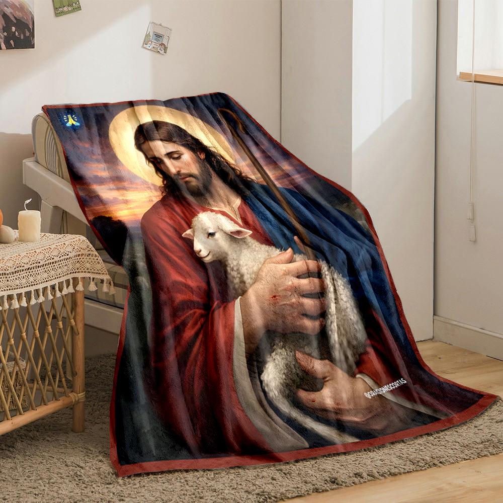 Religious Art: Shepherd with Lamb BlanketFlannel Blanket for Bedroom, Living Room, Sofa, and Nap