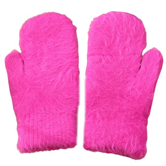 1 Pair Adults Mittens Thickened Stretchy Soft Fuzzy Cozy Cold Resistant Solid Color Windproof Winter Women Gloves for Outdoor
