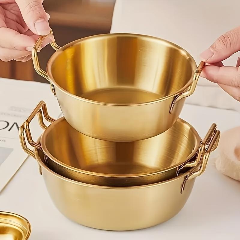 Golden Double Handle Bowl, Stainless Steel Bowl, Used for Fruit Salad, Snacks, Tableware, Seasonings, and Kitchen Food Plates.