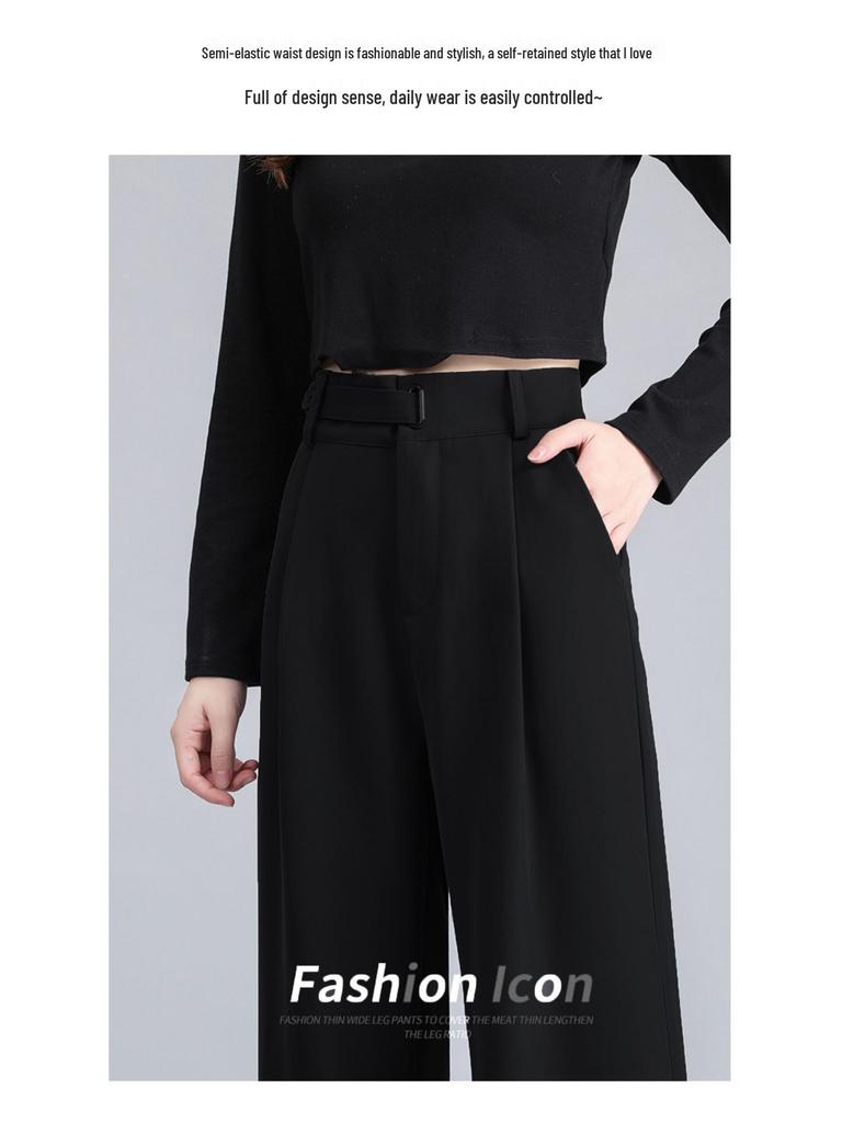 Pear-Shaped Slimming High-Waist Petite Black Straight-Leg Casual Pants for Women