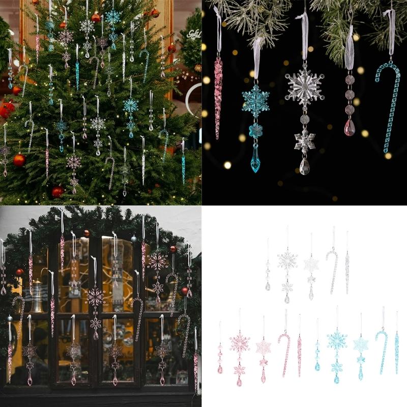 20PCS Clear Shatterproof Icicle Christmas Ornament Durable Portable Hanging Decors For Tree Door Curtain Holiday Decoration