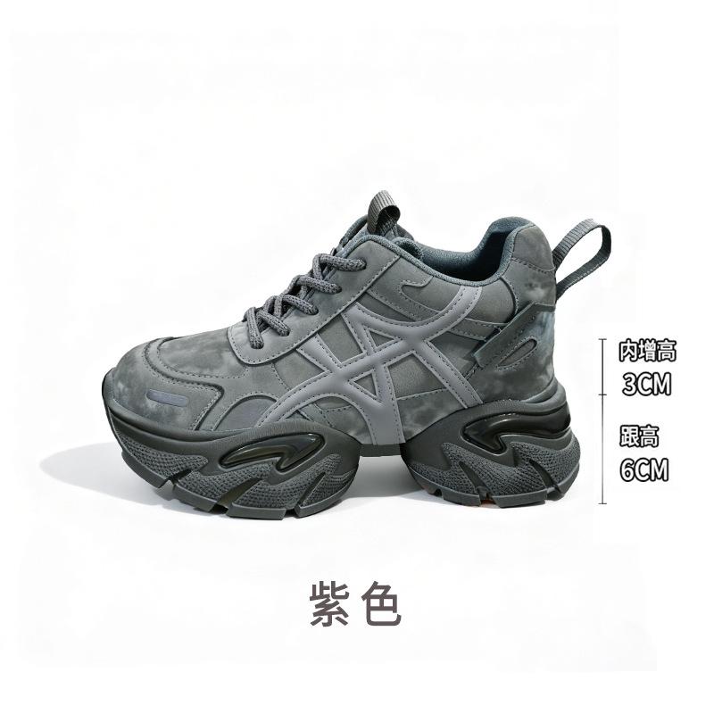 Thick-soled heightening dad shoes women's spring and summer new leather casual sports shoes versatile and showing feet, small single shoes trend
