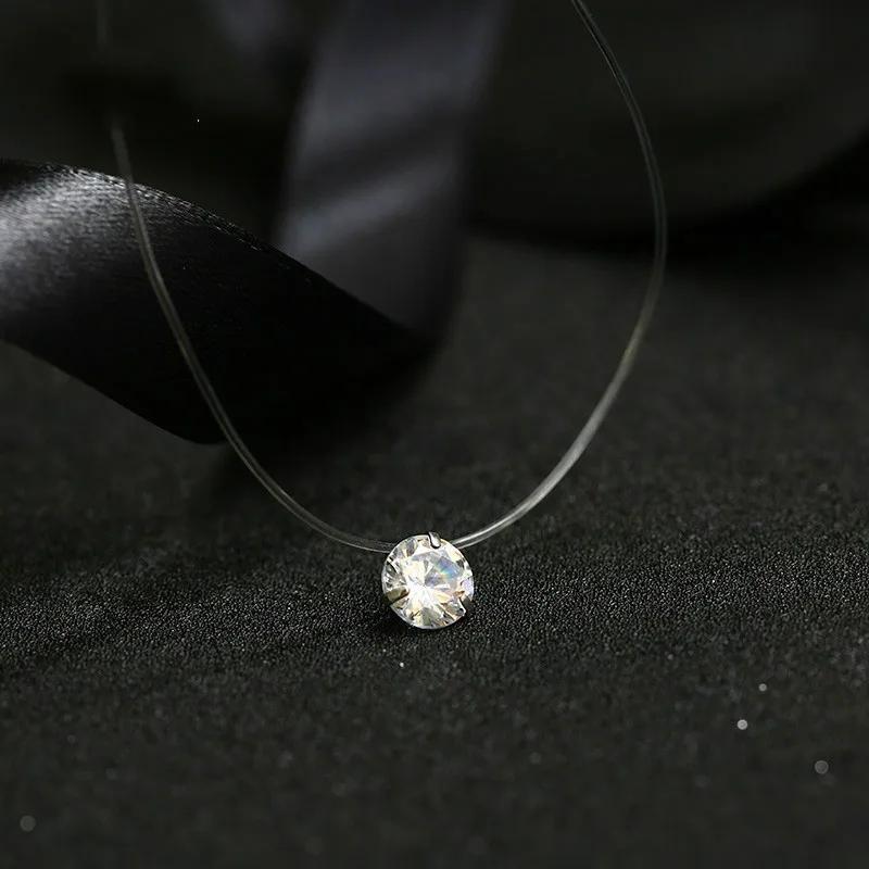 5 Farben Blendendes Zirkon Halskette Unsichtbare Transparente Angelschnur Einfache Anhänger Halskette Schmuck Für Frauen Perlen Schmuck