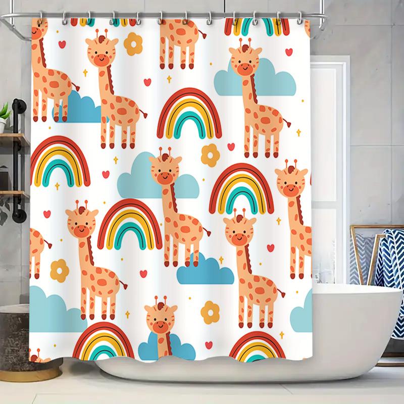 

Adorable Rainbow Giraffe Shower Curtain For Kids Bathroom Decor Waterproof Fabric Print Modern Design 180X259Cm (Multicolored) W60H190(CM)-1 Pcs
