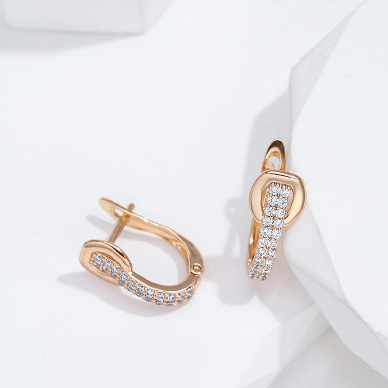 New Simple Natural Zircon Earrings For Women Daily Fine Jewelry Rose Gold Color English Lock Clip Geometry Earrings