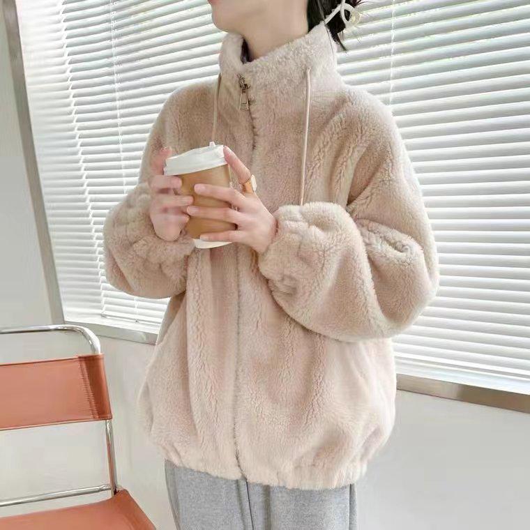 2024 Autumn/Winter Korean Style Women's Plus Size Velvet Fleece Jacket - Double-Sided Plush, Loose Fit, Casual Fashion Outerwear