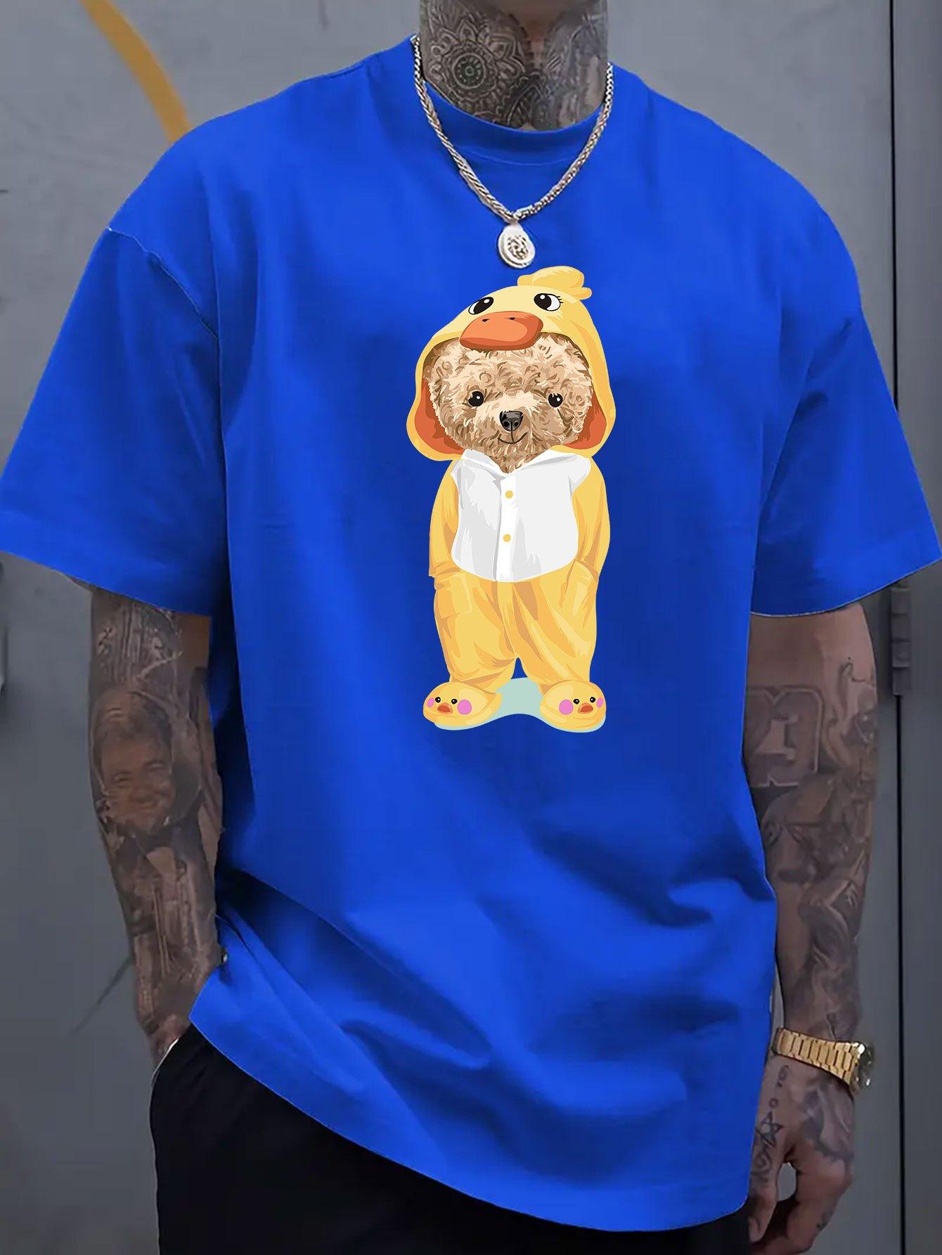 

Cartoon Bear Graphic Printed Short Sleeved Luxury Cotton T-shirt for Summer Unisex Men and Women Casual Loose Fashion Trend 4XL