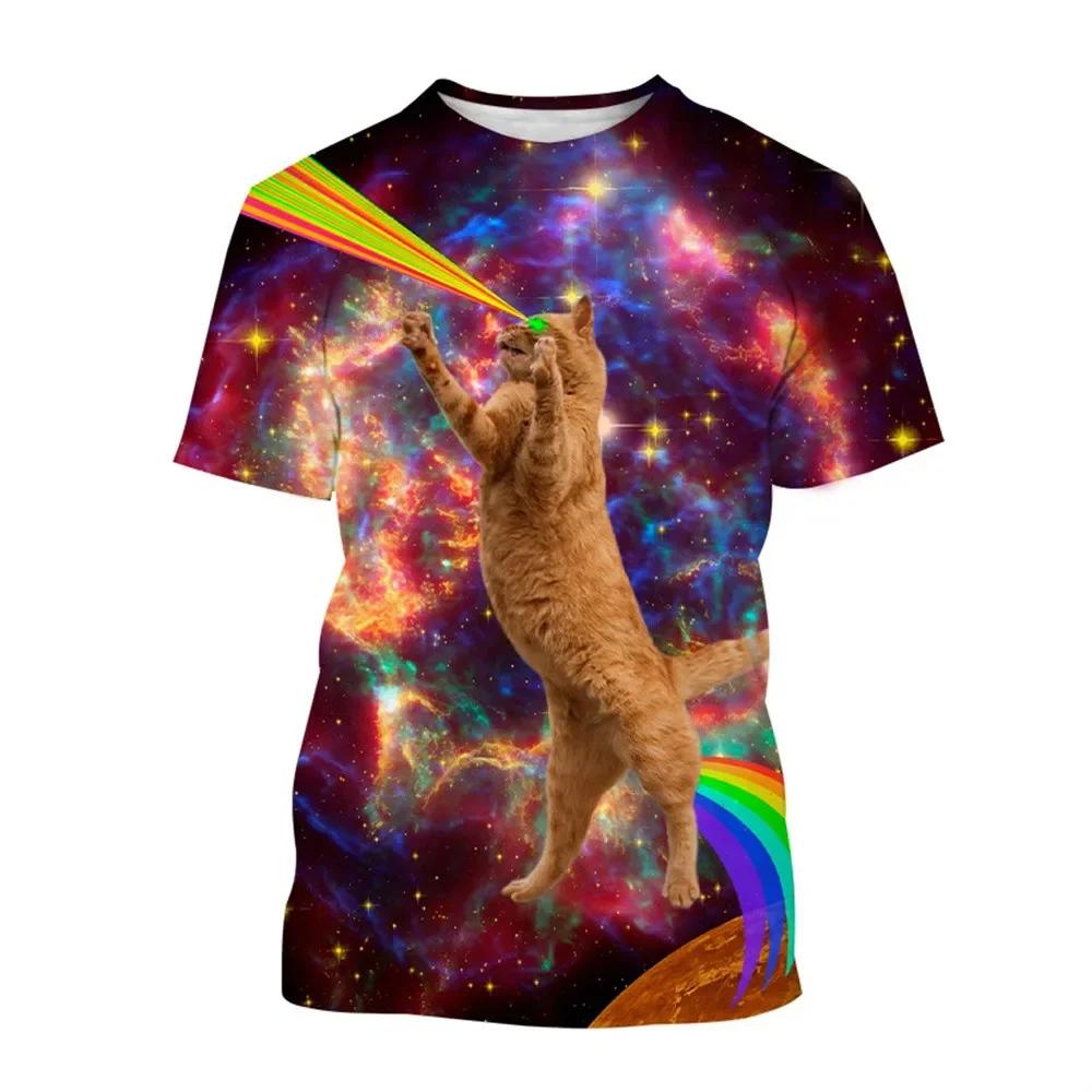 Animal Cat Graphic T Shirts Fashion Rainbow Galaxy Space 3D Printed T Shirt For Men Casual Streetwear Women Tshirt Funny Kid Top