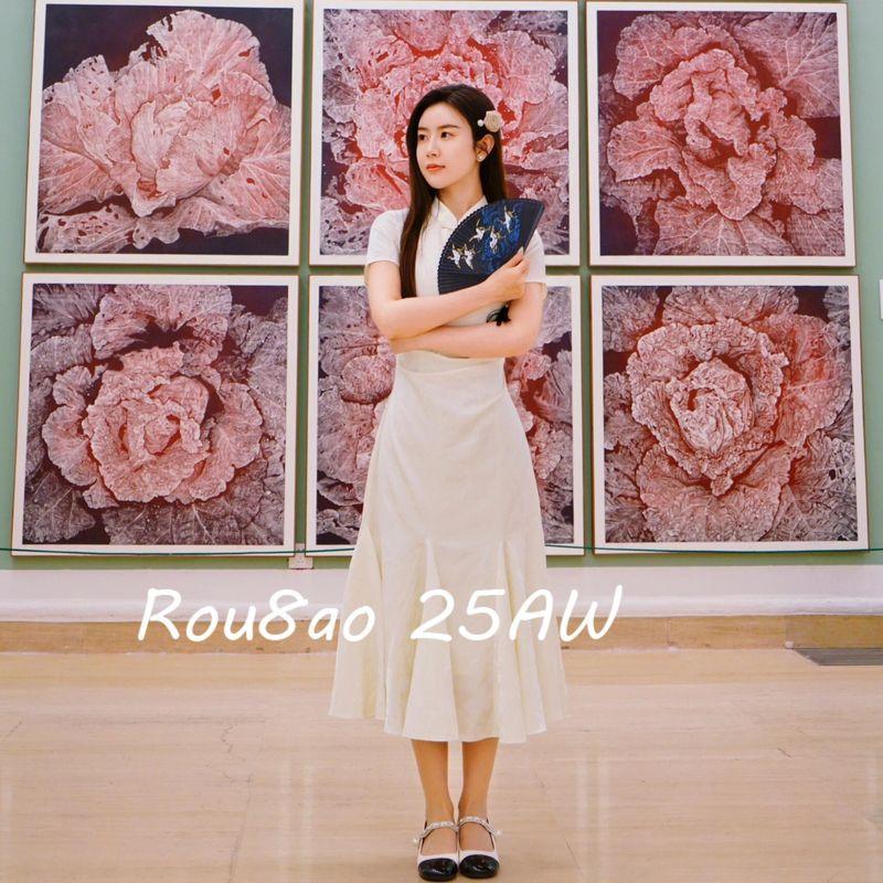 Rou8Ao Plus-Size Women s Clothing New Chinese Style Elegant Cheongsam Dress 2026 Women s Summer Waist-Cinching Fishtail Dress Apricot color L
