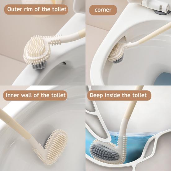 Extended Handle Toilet Brush Double-Sided Brush Head Toilet Scrubber