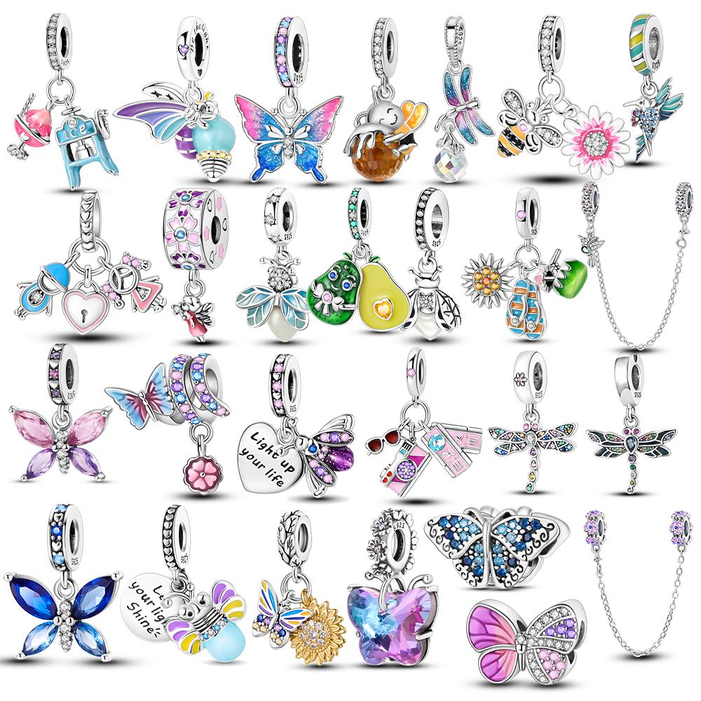 Glowing Luminous Firefly Original Copper Butterfly Pendant Charm Beads Fit Bracelet Charm Making Jewelry Fine Gift Accessory