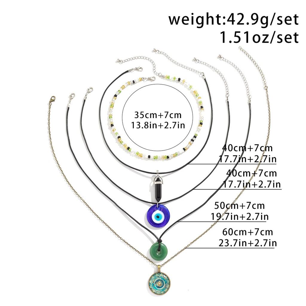 5 Stück Ethnischer Friedensschnallen Blauer Türkischer Glücksaugen Anhänger Choker Halskette für Frauen Vintage Stein Leder Wachsfaden Kette Schmuck