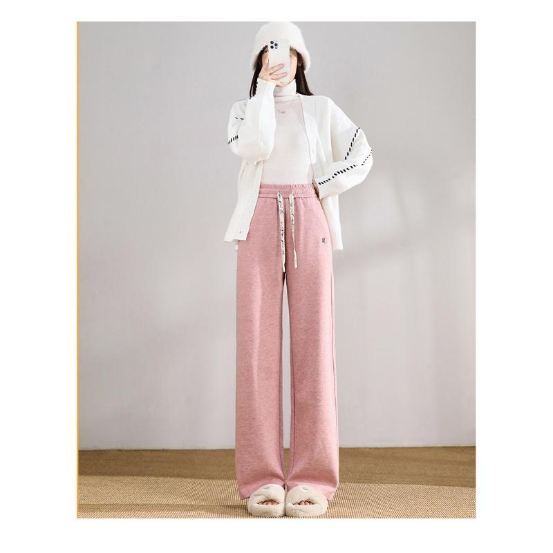High Waisted Cashmere and Glutinous Rice Pants Knitted Warm Straight Leg Pants