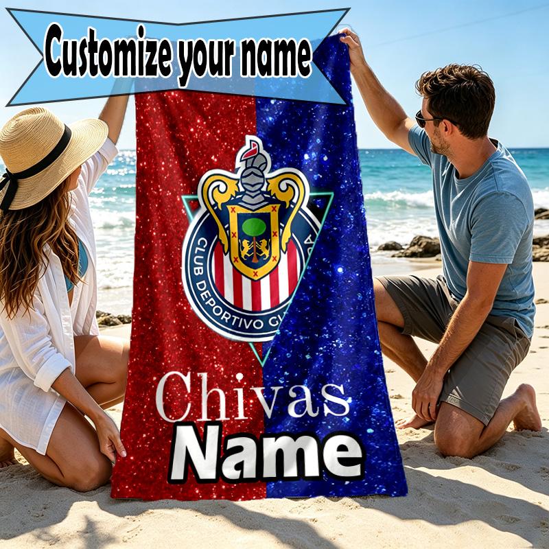 Custom Name Personalized Club Deportivo Guadalajara Print Beach Towel, for Trip Camping Beach Party Home Decor, Birthday Gift for Family & Friends