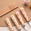 New stainless steel fork, spoon and chopsticks ceramic handle cartoon three-piece set student travel spoon chopsticks portable tableware set