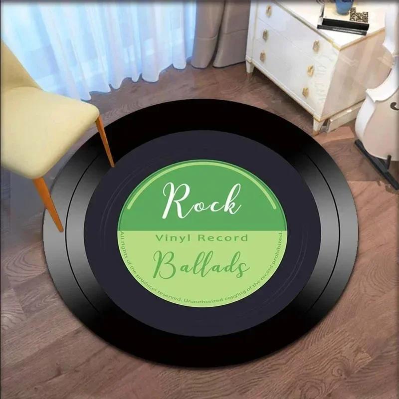 Schallplatten Musik-CD Muster Runder Teppich Retro Fußmatte Wohnzimmer Schlafzimmer Dekorative Anti-Rutsch Freizeit Bodenmatte Mode Bereichsteppich