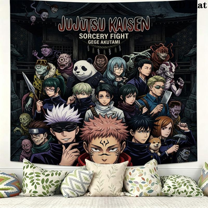 Jujutsu Kaisen Gobelin Ścienny Estetyczny Dekor Ścienny Drukowany Tkaninowy Koc Dekoracyjne Gobeliny Do Sypialni Salonu Wystrój Domu
