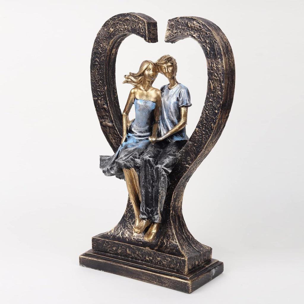 Hjärtformad parstaty Prydnadsföremål Sittande staty för heminredning, Gåva till årsdag